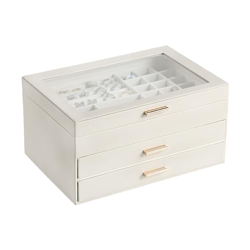 MATTUI Schmuckaufbewahrung, Schmuckschatulle, Schmuck-Organizer und Etui mit transparentem Glasdeckel, verschiedene Fächer für Halsketten, Armbänder, Ringe, Schmuckschatullen von MATTUI