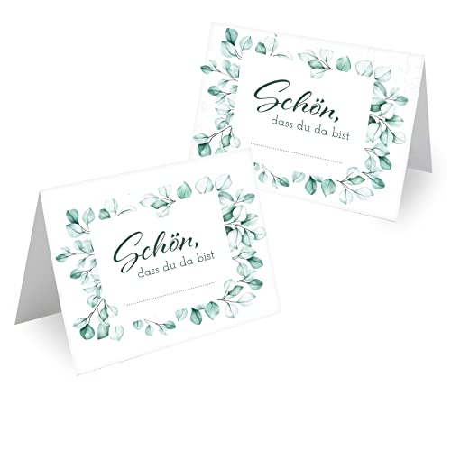 Tischkarten Hochzeit Geburtstag DIN A7 - Design Platzkarten zum Beschriften in vielen verschiedenen Designs (100x Stück, Eukalyptus Kranz) von MAVANTO