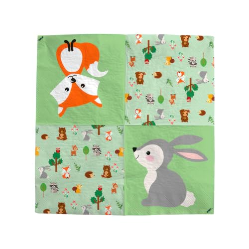 maverick Servietten Waldtiere Party Servietten für Party und Kindergeburtstag mit Fuchs und Hase 20 Stück 33x33cm Made in Europe von MAVERICK party design