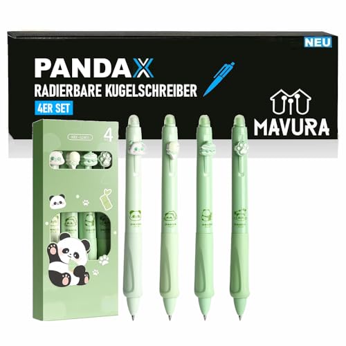 MAVURA PANDAX 4 Stück Radierbare Kugelschreiber in süßer Panda Optik von MAVURA