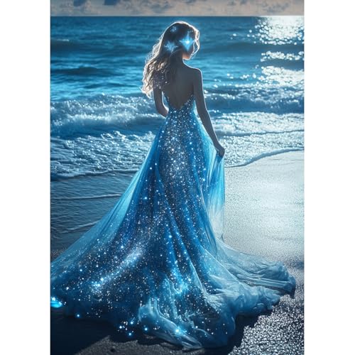 MAXBYE 5D DIY Diamond Painting Blaues Kleid Dame, Diamant Painting Strand Bilder Erwachsene Set, Mosaikherstellung, Diamantmalerei Basteln Bilder Arts Als Geschenk für Home Wand Décor 30x40 cm von MAXBYE