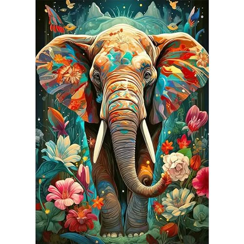 MAXBYE 5D DIY Diamond Painting Blume Elefant, Diamond Painting Set, Malen nach Zahlen Diamant Anfänger Cross Stickerei Malerei Kits Wand Dekor 30x40cm von MAXBYE