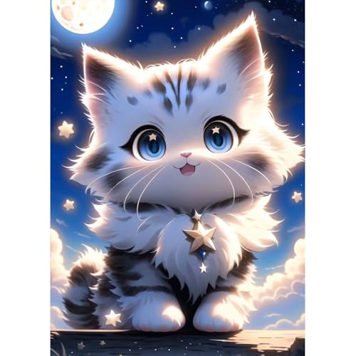 MAXBYE 5D DIY Diamond Painting Cute Katze, Full Diamant Art Mond Bilder Erwachsene Set, Mosaikherstellung, Tiere Diamantmalerei Basteln Bilder Arts Als Geschenk für Home Wand Décor 30x40 cm von MAXBYE