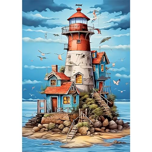 MAXBYE 5D DIY Diamond Painting Landschaft Leuchtturm, Diamond Painting Set, Diamant Painting Katze und Glühwürmchen, Diamant Kunst Handwerk für Home Wand Décor 30x40cm von MAXBYE