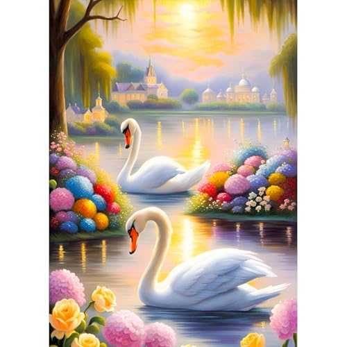 MAXBYE 5D DIY Diamond Painting Schwan Full Drill, Blumen Diamant Painting Bilder Erwachsene Set, Mosaikherstellung, Diamantmalerei Basteln Bilder Arts Landschaft Als Geschenk Home Wand Décor 30x40 cm von MAXBYE