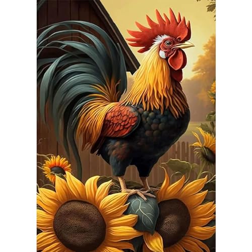 MAXBYE 5D DIY Diamond Painting Sonnenblume Huhn, Diamond Painting Set, Malen nach Zahlen Diamant Anfänger Cross Stickerei Malerei Kits Wand Dekor 30x40cm von MAXBYE