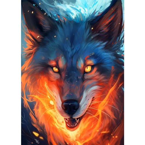 MAXBYE 5D DIY Diamond Painting Wolf mit Feuer, Diamond Painting Set, Malen nach Zahlen Diamant Anfänger Cross Stickerei Malerei Kits Wand Dekor 30x40cm von MAXBYE