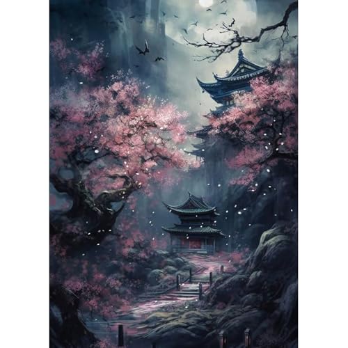 MAXBYE 5D DIY Full Drill Diamond Painting Japanische Landschaft, Diamant Painting Bilder Kirschblüten Erwachsene Set, Diamantmalerei Basteln Bilder Arts Als Geschenk für Home Wand Décor 30x40 cm von MAXBYE