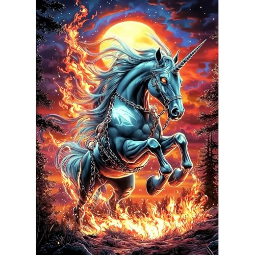 MAXBYE 5D Horse Diamond Painting Art Kits für Erwachsene, DIY Animal Pferd Gem Kunsthandwerk für Anfänger,Runde Diamant Bilder Kristall Kreuzstich Home Wall Decor 30x40cm von MAXBYE