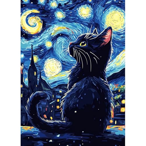 MAXBYE 5D Katze Diamond Painting Art Kits für Erwachsene, DlY Sternenhimmel Vollbohrerbild Diamant Kunst Set Kreuzstich Einfache Kits für Anfänger, Crystal Malerei Home Wand Dekor 30x40cm von MAXBYE