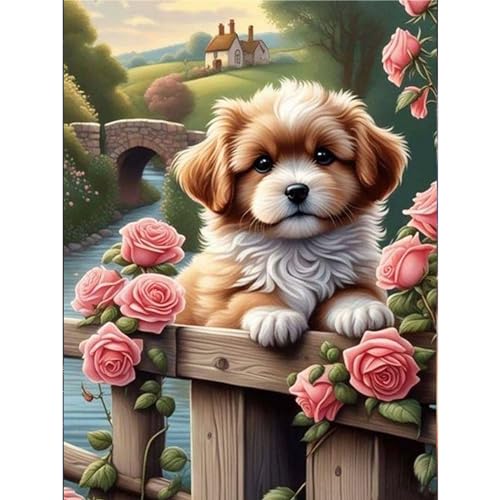 MAXBYE Blume DIY Diamond Painting Set für Erwachsen, Hund 5D Diamant Painting Bilder Kinder, Diamond Art Painting Kit für Home Wand Décor 30x40cm von MAXBYE