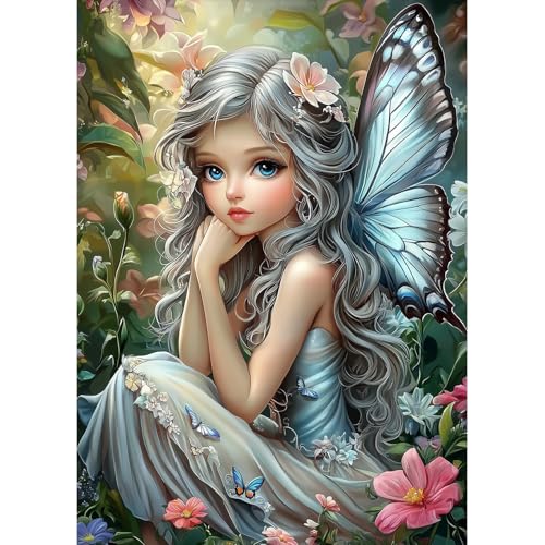 MAXBYE DIY 5D Diamond Arts Painting Kits, Vollbohrerbild Schmetterlingsfee Kristall Blumenbilder Kunsthandwerk für Erwachsene Diamant-Kreuzstich-Malerei für Haus Wanddeko Geschenke 30x40cm von MAXBYE