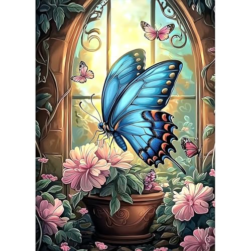 MAXBYE DIY 5D Schmetterling Diamond Arts Painting Kits für Erwachsene, Blumen Diamant Painting Set Full Kristall Kunsthandwerk Für Anfänge, Diamant Kreuzstich Malerei für Haus Wanddeko 30x40cm von MAXBYE