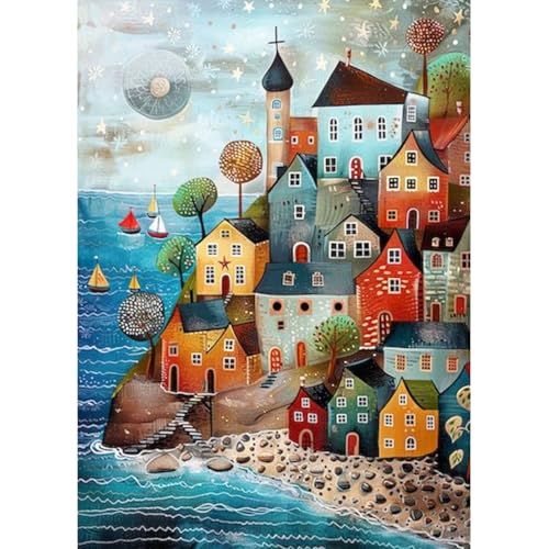 MAXBYE DIY Art Diamond Painting Buntes Haus, 5D Diamond Painting Stitch Abstrakte Landschaft Erwachsene Kits, Full DIY Diamant Art Kunst Malerei Stickerei Set Kreuzstich für Anfänger 30x40 cm von MAXBYE