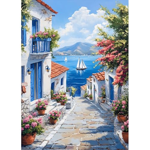 MAXBYE DIY Art Diamond Painting Häuser, 5D Diamond Painting Stitch Blumen Erwachsene Kit, Full Diamant Landscape Art Kunst Malerei Stickerei Set, Diamant Malerei für Haus Dekoration 30x40 cm von MAXBYE