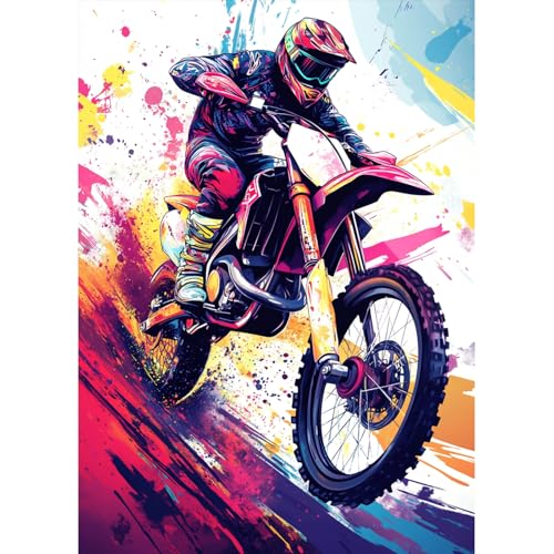 MAXBYE DIY Art Diamond Painting Motorrad Fahrer, 5D Racing Bike Diamant Malerei Stitch Erwachsene Kits, Full DIY Diamant Art Kunst Malerei Stickerei Set Kreuzstich für Haus Dekoration 30x40 cm von MAXBYE