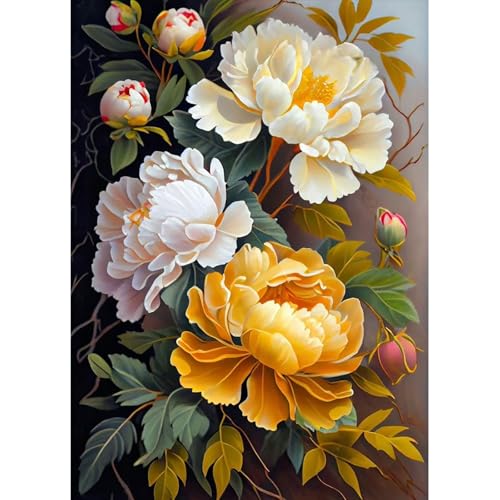 MAXBYE DIY Art Diamond Painting Pfingstrose, 5D Diamond Painting Stitch Erwachsene Kits Blume, Full Diamant Art Kunst Malerei Stickerei Set Kreuzstich für Anfänger, für Haus Dekoration 30x40 cm von MAXBYE