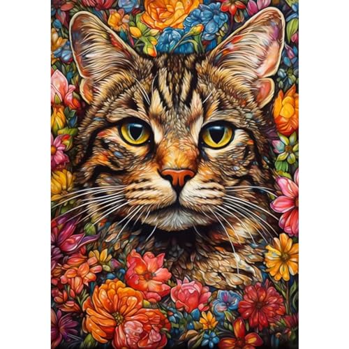 MAXBYE DIY Blumen Katze Diamond Painting Set für Erwachsen, 5D Diamond Painting Bilder Set, Malen nach Zahlen Diamant Kunst Handwerk für Home Wand Décor 30x40cm von MAXBYE