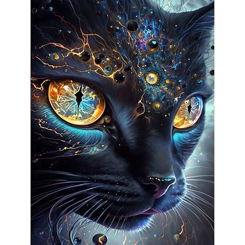 MAXBYE DIY Diamond Painting Set für Erwachsen, Schwarze Katze 5D Diamant Painting Bilder Kinder, Diamond Art Painting Kit für Home Wand Décor 30x40cm von MAXBYE