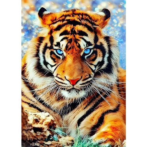 MAXBYE DIY Diamond Painting Tiger, 5D Diamond Painting Set, Tier Malen nach Zahlen Diamant Anfänger Cross Stickerei Malerei Kits Wand Dekor 30x40cm von MAXBYE