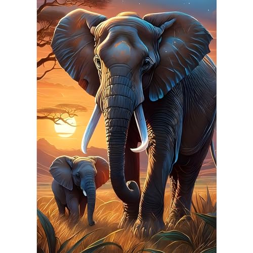 MAXBYE DIY Elefant Diamond Painting Set für Erwachsen, Tier 5D Diamond Painting Bilder Set, Malen nach Zahlen Diamant Kunst Handwerk für Home Wand Décor 30x40cm von MAXBYE