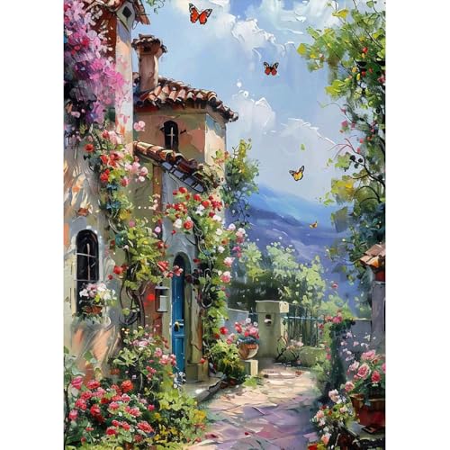 MAXBYE DIY Häuser Diamant Painting Bilder Kit, 5D Landschaft Full Drill Diamond Painting Kits, Erwachsene Zahlen Diamant Painting Blume, Stitch Diamond Art Painting Kits für Home Wall Decor 30x40 cm von MAXBYE