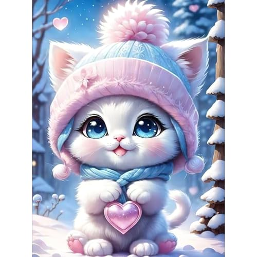 MAXBYE DIY Katze Diamond Painting Set für Erwachsen, Winter 5D Diamant Painting Bilder Kinder, Diamond Art Painting Kit für Home Wand Décor 30x40cm von MAXBYE