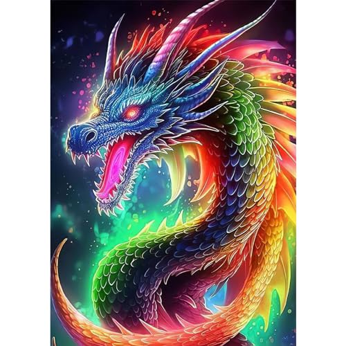 MAXBYE Drache DIY Diamond Painting für Erwachsen, 5D Diamond Painting Bilder Set, Diamant Painting Katze und Glühwürmchen, Diamant Kunst Handwerk für Home Wand Décor 30x40cm von MAXBYE