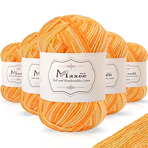 Maxee Handstrickgarn, 5x50 g Häkelgarn, Bunt Farbverlauf Acrylgarn zum Stricken, Weicher Wolle zum Häkeln, Mehrfarbiges Garn zum Stricken Häkeln und Basteln von Maxee