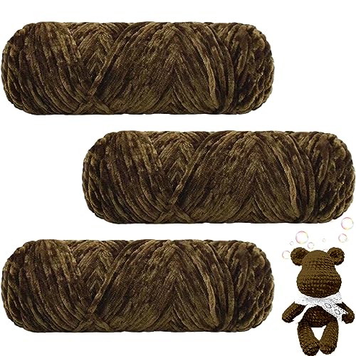 Maxee 300g(3×100g) Samtig Babywolle, Samt Velvet Wolle Chenille Garn, Kuschelweich Chenillegarn, Flauschige Weich Plüschwolle, Häkelgarn Wolle Zum Stricken & Häkeln-11 Olivgrün von Maxee