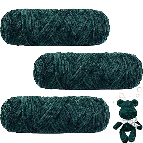 Maxee 300g(3×100g) Samtig Babywolle, Samt Velvet Wolle Chenille Garn, Kuschelweich Chenillegarn, Flauschige Weich Plüschwolle, Häkelgarn Wolle Zum Stricken & Häkeln-26 Dunkelgrün von Maxee