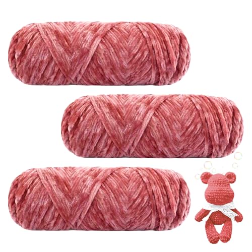 Maxee 300g(3×100g) Samtig Babywolle, Samt Velvet Wolle Chenille Garn, Kuschelweich Chenillegarn, Flauschige Weich Plüschwolle, Häkelgarn Wolle Zum Stricken & Häkeln-31 Rote Bohnenpaste von Maxee