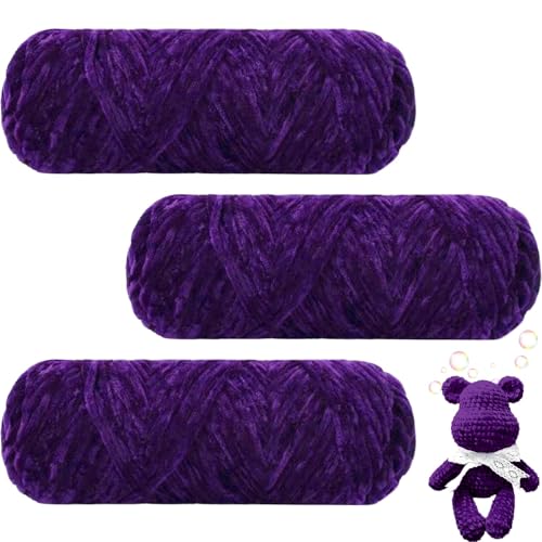 Maxee 300g(3×100g) Samtig Babywolle, Samt Wolle, Samt Chenille Garn, Kuschelweich Chenillegarn, Flauschige Weich Plüschwolle, Häkelgarn Wolle Zum Stricken & Häkeln-dunkellila von Maxee