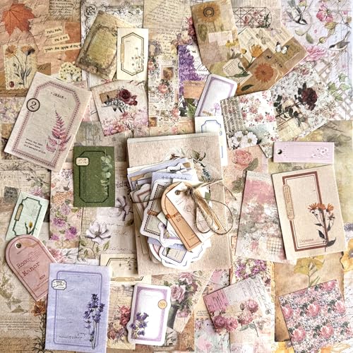 200 Blatt Vintage Blumen Pflanzen Scrapbook Papier, Journaling Scrapbooking Supplies Bastelpapier Poster Decoupage Papier Ephemera für Junk Journals Kartenherstellung Dekorativer Hintergrund von MAXLEAF