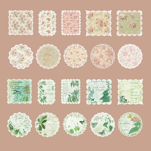 40 Stück Vintage runde quadratische Spitzenblumenbordüre Papier Pflanze Retro Papier Scrapbook Material Spitze Floral Poster Decoupage dekoratives Bastelpapier Junk Journal Supplies Scrapbooking Dekor von MAXLEAF