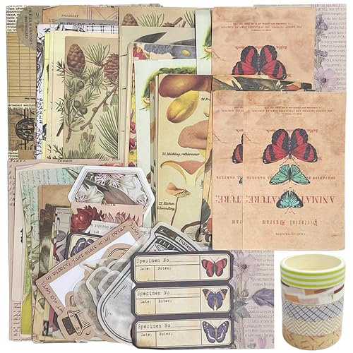 MAXQUU 200-teiliges Handbuch-Materialpaket-Set, mit 5 Rollen Klebeband, Tier- und Pflanzenaufklebern und Kraftpapier-Kombination, Bastelzubehör, Scrapbooking von MAXQUU