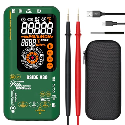 BSIDE Photovoltaik-Digitalmultimeter Wiederaufladbares Infrarot-Thermometer 0.1μA10μV Auflösung Hochspannungsmultimeter 20000 Counts Amp Tester D:S=10:1 Messen NCV Diode Kapazität Widerstand Hz von MAXRIENY