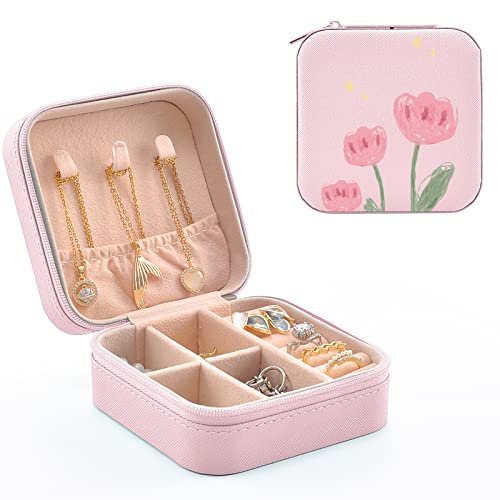 MAYCARI Reise Schmuckkästchen Kunstleder, Kleine Schmuckschatulle Mini Schmuck Organizer Tragbar Schmuckbox für Ringe, Halskette, Ohrringe von MAYCARI