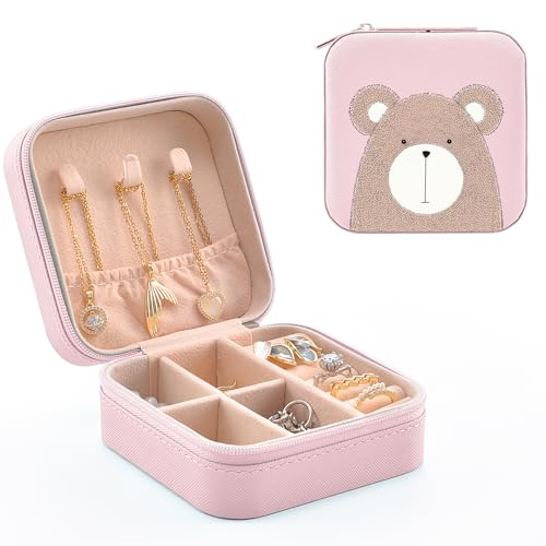 MAYCARI Reise Schmuckkästchen Kunstleder, Kleine Schmuckschatulle Mini Schmuck Organizer Tragbar Schmuckbox für Ringe, Halskette, Ohrringe von MAYCARI