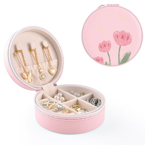 MAYCARI Schmuckkästchen Reise PU-Leder Schmuckschatulle Kleine Schmucketui für Ringe,Ohrringe,Halskette Mini Schmuck Organizers für Mädchen Geschenk von MAYCARI