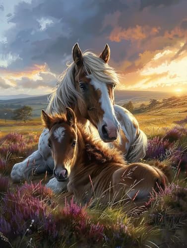 Diamond Painting Erwachsene Horse, DIY Diamond Painting Sonnenuntergang Bastelset, Full Drill Diamant Malerei Set, Diamant Kunst Malerei Stickerei Set, Wanddeko und Zimmer Deko, 60X70cm 4-8129 von MAYINGOU