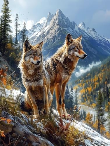 Diamond Painting Erwachsene Wolf, DIY Diamond Painting Berg Bastelset, Full Drill Diamant Malerei Set, Diamant Kunst Malerei Stickerei Set, Wanddeko und Zimmer Deko, Geschenke, 100x130cm 8-4588 von MAYINGOU