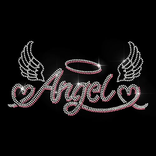 MAYJOYDIY „Angel“ Strass Aufbügler Zum Aufbügeln Hotfix Transfer Flügel Heiligenschein Bling Patch Applikation Liebesmuster Strass Wärmeübertragungsaufkleber Für Hüte Jacken Heimwerkerarbeiten von MAYJOYDIY