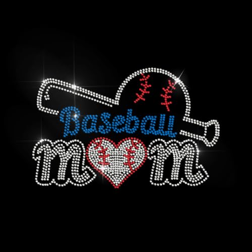 MAYJOYDIY „Baseball mom“ Text Strass Bügeln auf Hotfix Transfer Baseballschläger Liebe Klar Bling DIY Patch Kleidung Reparatur Hot Fix Applikation für T-Shirt Jacke Tasche Jeans Craft von MAYJOYDIY