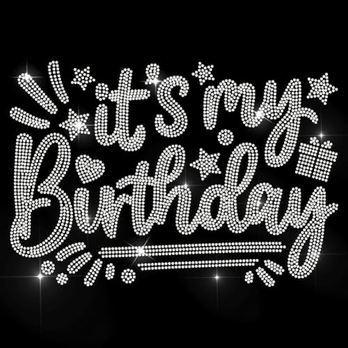 MAYJOYDIY „It'S My Birthday“ Geburtstagsmotiv Strass Aufbügler Hotfix Applikation Stern Liebes Geschenkbox Bling Aufnäher Zum Selbermachen Kleidungsreparatur Für T Shirt Jacke Tasche Jeans Basteln von MAYJOYDIY