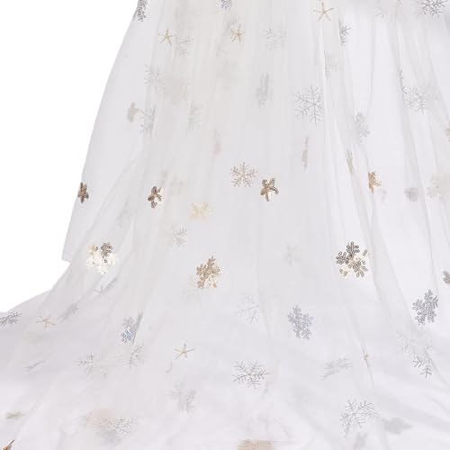 MAYJOYDIY 1.6×0.9m Schneeflocken Motiv Organza Stoff Rauchweiß Transparenter Stoff Bestickte Pailletten Tüllstoff Für Tischdecken Geburtstagsparty Zubehör Hochzeit DIY Nähkleider Röcke von MAYJOYDIY