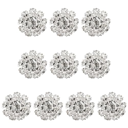 MAYJOYDIY 10 Stück Blumen Strassknöpfe 21mm 1 Loch Silberner Kristallknopf Strassverzierungen Blumen Ösenknöpfe Für DIY Schmuck Zum Aufnähen von Kleidungsknöpfen Kleideraccessoires von MAYJOYDIY