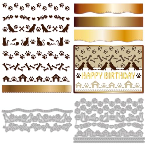 MAYJOYDIY 10 Stück Katzen Hund Stanzformen Tiere Metall Stanzformen Fisch Katzen Hund Pfote Druck Stanzformen Prägeschablonen für handgefertigte Kartenherstellung Scrapbooking Album Papier Handwerk von MAYJOYDIY