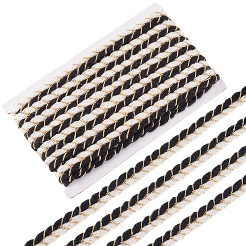 MAYJOYDIY 10 m×15mm Zweifarbiger Zopfbesatz Schwarz Beige Geflochtener Polycotton Rioon Goldfaden Handgefertigtes Kunsthandwerk Für Heimwerker Näharbeiten Kleiderverzierung Spitze Geschenkverpackung von MAYJOYDIY