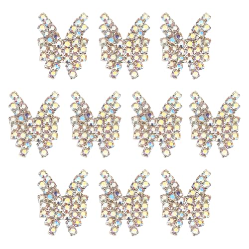 MAYJOYDIY 10 x Kristall-Strass-Schmetterlingsknöpfe, 1 Loch, silberfarbene Strass-Verzierungen, Nähknöpfe mit Schaft, Handarbeitsknöpfe für DIY-Schmuck, Hochzeitsdekoration, Brautstrauß, von MAYJOYDIY